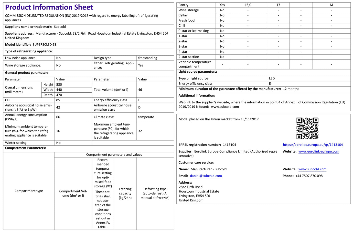 Subcold Super 50 LED Beer Fridge - Stainless Steel