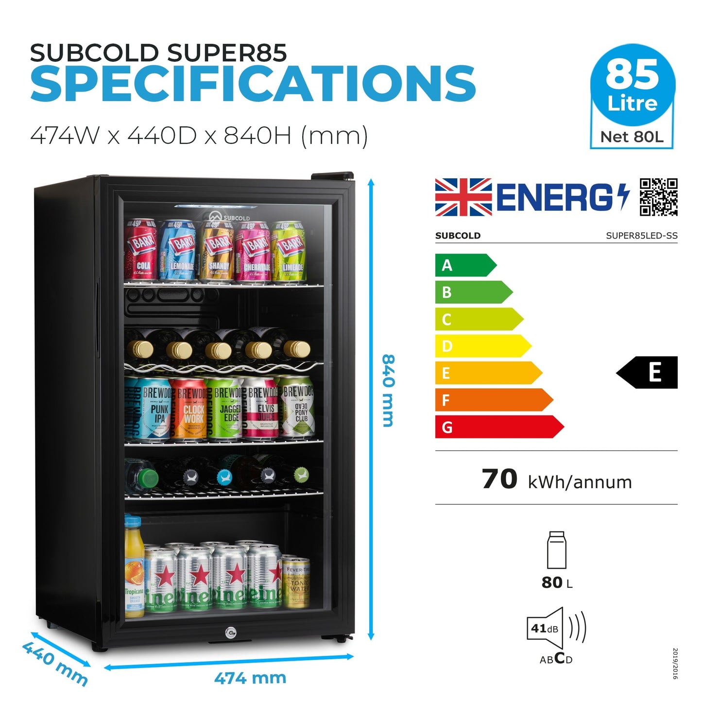 Subcold Super 85 LED Beer Fridge - Black