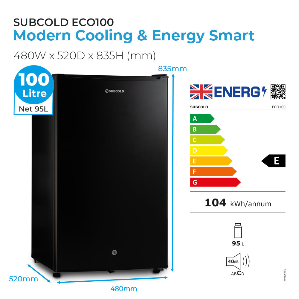 Subcold Eco100 LED Under Counter Fridge - Black