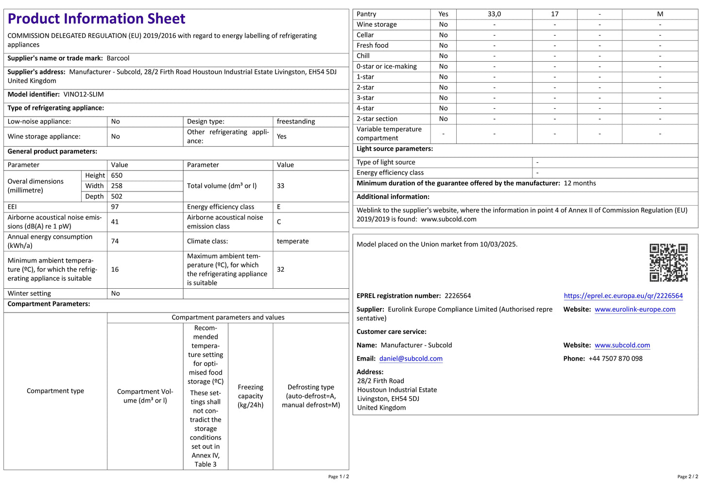 Barcool Vino12 Slim Wine Cooler